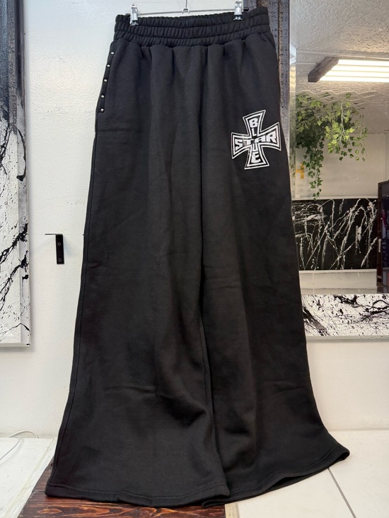 Dresses & Skirts - Black Wide-Leg Graphic Sweatpants oversized